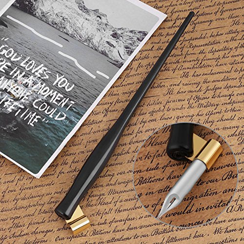 Oblique Pen Nib Holder English Calligraphy Dip Pen Point Holder 2-in-1 Script Handed Dip Pen Oblique Pen Holder Antique Fountain Dip Pen, Black