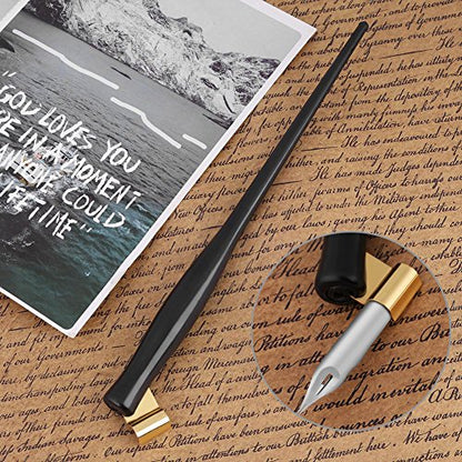 Oblique Pen Nib Holder English Calligraphy Dip Pen Point Holder 2-in-1 Script Handed Dip Pen Oblique Pen Holder Antique Fountain Dip Pen, Black