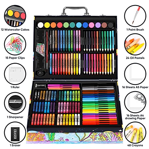 Soucolor 183-Pack Cute Preppy Stuff School Office Teacher Supplies: 48 ct Crayons, 24 Oil Pastels, 24 Drawing Pencils, Art Markers, Watercolor Cakes, Sketch Papers, Classroom Must Have, Stocking Stuff - style: Spaceship