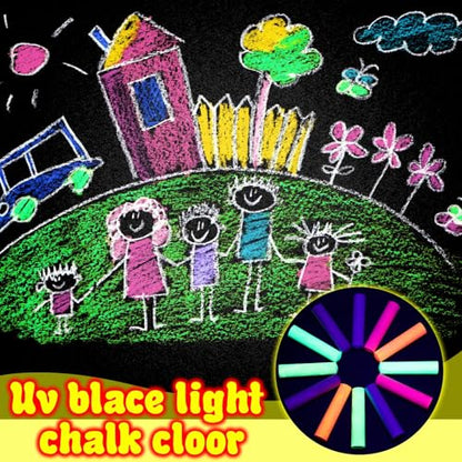 Feifeiya 30 Pcs Glow in the Dark Chalk Under Blacklight, 6 Neon Colors Washable Dustless UV Sidewalk Chalk for Black Light Party Playground Chalkboard Birthday Gift and Outdoor Drawing (Cylindrical) - style: Cylindrical