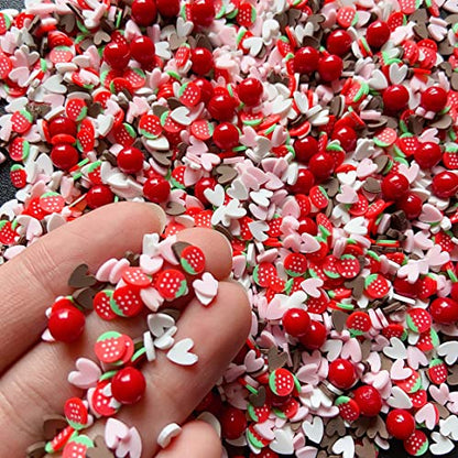 EHOPE Fake Sprinkles Resin Sprinkles Fake Candy Sprinkles Clay Sprinkles Polymer Sprinkles Polymer Clay Slices for Nail Art DIY Crafts Cake Phone Case(40G-Strawberry+Heart-25) - color: 25-Strawberry + Heart