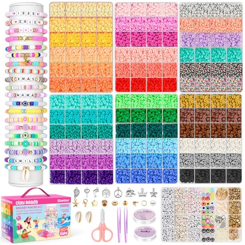 Gionlion 25000 Pcs Clay Beads Bracelet Making Kit Abundant Single Color Heishi Beads, 7 Boxes Polymer Beads for Bracelets Jewelry Making kit with Charms, DIY Arts and Crafts Gifts - style: 25000PCS