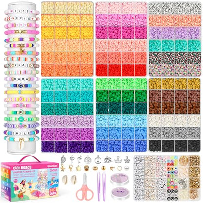 Gionlion 25000 Pcs Clay Beads Bracelet Making Kit Abundant Single Color Heishi Beads, 7 Boxes Polymer Beads for Bracelets Jewelry Making kit with Charms, DIY Arts and Crafts Gifts - style: 25000PCS