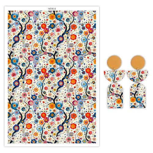 Polymer Clay Transfer Paper, 10 Pcs Creative Floral Water Soluble Transfer Sheet for Polymer Clay for Polymer Clay Earrings Jewelry Making Disposable Stickers DIY Crafts 5.82X3.93 inch - color: Creative Floral