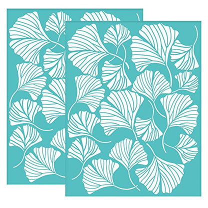 OLYCRAFT 2Pcs Self-Adhesive Silk Screen Printing Stencil Ginkgo Leaves Pattern Mesh Transfers Silk Screen Reusable Stencil for Painting on Wood T-Shirt Fabric Bags - 11x8.5 Inch - color: Ginkgo Leaf