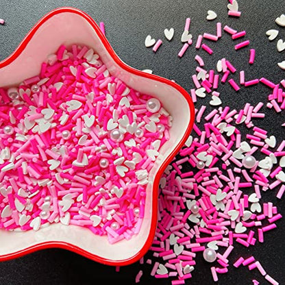 EHOPE Fake Sprinkles Resin Sprinkles Fake Candy Sprinkles Clay Sprinkles Polymer Sprinkles Polymer Clay Slices for Nail Art DIY Crafts Cake Phone Case(40G-Pink Heart-46) - color: 46-Pink Heart
