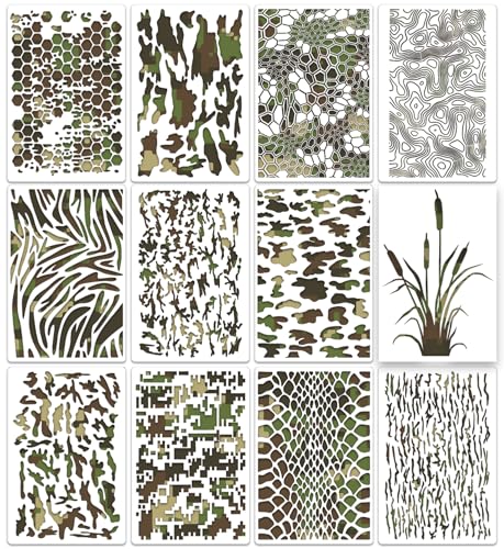 Camo Stencil 12inch Large Camouflage Stencils for Spray Paint Reusable Digital Camo Pattern Stencil for Wall Boat Wood Canvas Fabric - style: Camo
