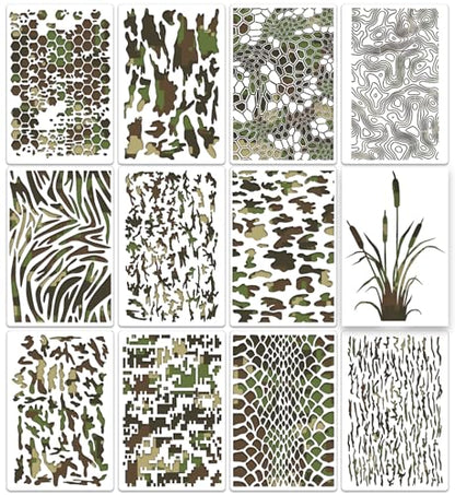 Camo Stencil 12inch Large Camouflage Stencils for Spray Paint Reusable Digital Camo Pattern Stencil for Wall Boat Wood Canvas Fabric - style: Camo