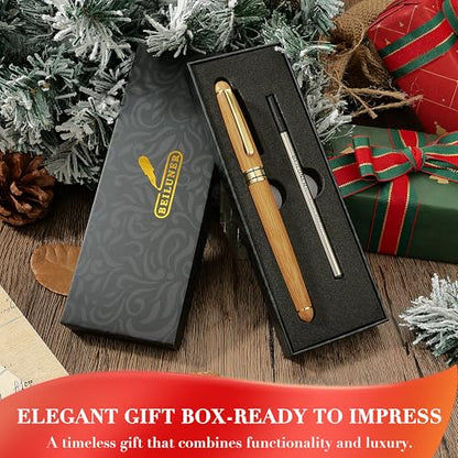 BEILUNER Luxury Wood Ballpoint Pen Writing Set,Bamboo-Elegant Nature Nice Gift Pen Set for Signature Executive Business Office Fancy Writing Supplies - Christmas Gift Boxed with Spare Refills (Black) - color: Bamboo
