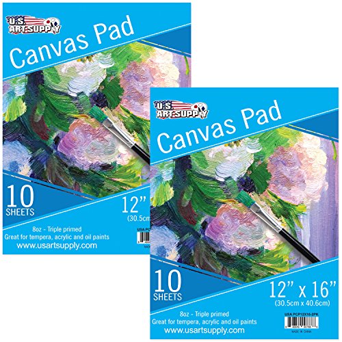 U.S. Art Supply 12" x 16" 10-Sheet 8-Ounce Triple Primed Acid-Free Canvas Paper Pad (Pack of 2 Pads), Canvas Paper for Acrylic Painting