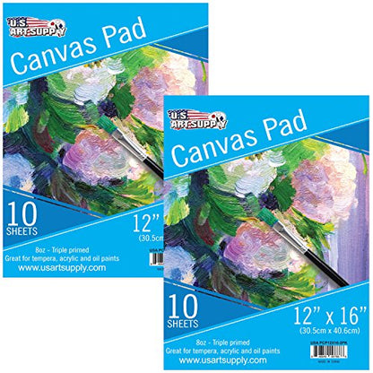 U.S. Art Supply 12" x 16" 10-Sheet 8-Ounce Triple Primed Acid-Free Canvas Paper Pad (Pack of 2 Pads), Canvas Paper for Acrylic Painting