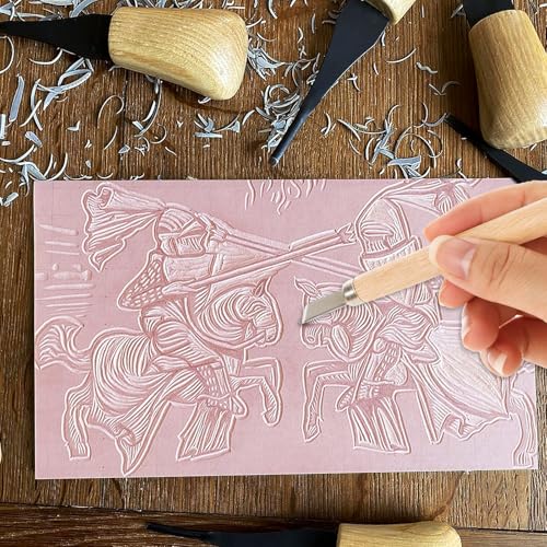 STARVAST 10PCS 4x6 Inch Linoleum Carving Blocks for Printmaking, Rubber Linocut Block Stamp Making Kit with Wood Carving Tools, Rubber Brayer Roller, Construction Platform, for DIY Crafts