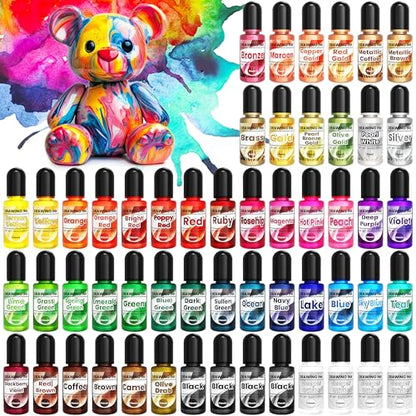 Alcohol Ink - 54 Vibrant Colors Alcohol Ink Set for Epoxy Resin, Pearl Colors Long Last Epoxy Dye for Resin Art, Tumblers, Petri Dish Making, Painting - Safe and Non Toxic - 10ml