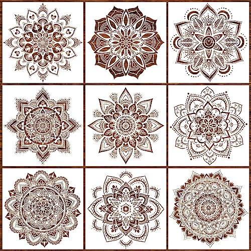 9-Piece Mandala Stencil Set - Reusable Mandala Painting Templates for DIY Wall, Tile, Furniture, Canva, Outdoor & Indoor Decoration - color: Style 1