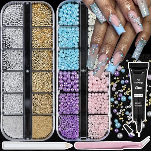 Nail Art Pearls with Glue Gel Flatback Pink Purple 4 Colors Nail Charms Pearls Mixed Size 0.03-0.18in Nails Gems Pearl Accessories for Women Nails Design Decoration - color: Colorful-14