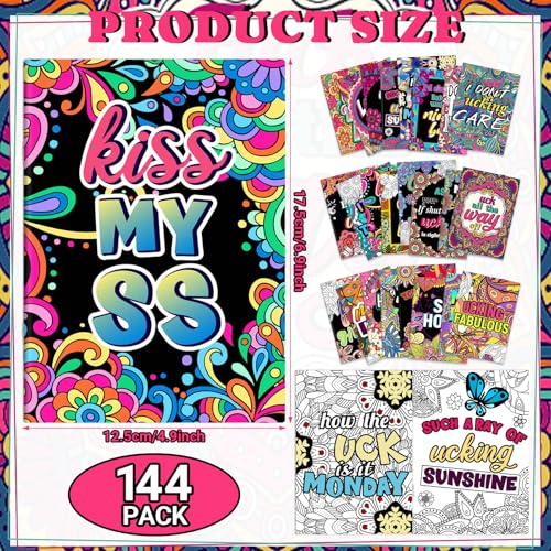 Liliful 144 Pcs Coloring Book Bulk for Adult DIY Art Stress Relief Drawing Book with Patterns, Goodie Bag Filler and Holiday Gifts - style: Funny