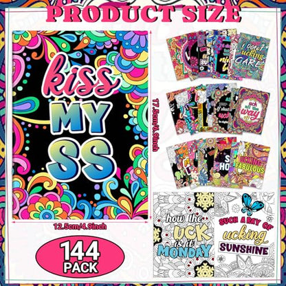 Liliful 144 Pcs Coloring Book Bulk for Adult DIY Art Stress Relief Drawing Book with Patterns, Goodie Bag Filler and Holiday Gifts - style: Funny