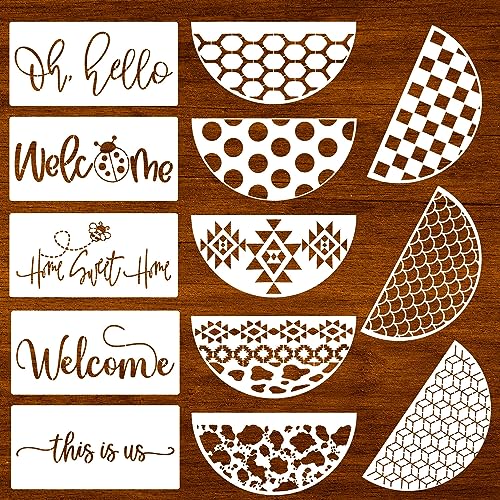 Welcome Stencils for Painting on Wood 12” Welcome Stencil for Wood Sign Hello Doormat Stencils Templates for Door Hanger Door Mat Fabrics - style: Daily 13p