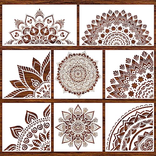8 Pieces Mandala Painting Templates - Reusable Floral Design Stencil for DIY Wall, Tile, Furniture, Canvas, Outdoor Indoor Decoration - color: Style 6