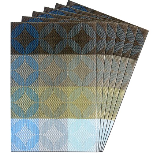 YOY 6 Pcs Kitchen PVC Placemats - Dining Room Heat Insulation Stain-Resistant Eat Mats for Table - Rectangle Washable Non-Slip Decor Jacquard Woven Plastic Vinyl Simple Style Place Mats, Blue - color: Blue, size: Set of 6