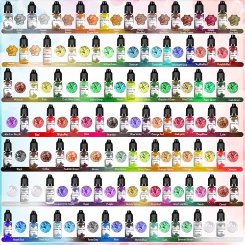 Alcohol Ink Set – 70 Bottles Vibrant Colors High Concentrated Alcohol-Based Ink, Concentrated Epoxy Resin Paint Colour Dye, Great for Resin Petri Dish, Painting, Coaster,，10ml Each
