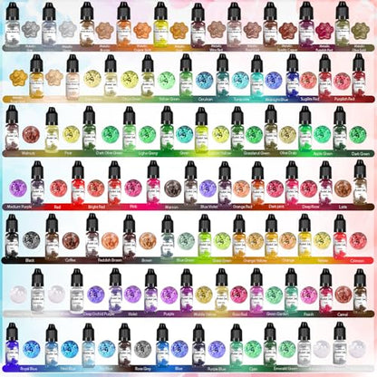 Alcohol Ink Set – 70 Bottles Vibrant Colors High Concentrated Alcohol-Based Ink, Concentrated Epoxy Resin Paint Colour Dye, Great for Resin Petri Dish, Painting, Coaster,，10ml Each