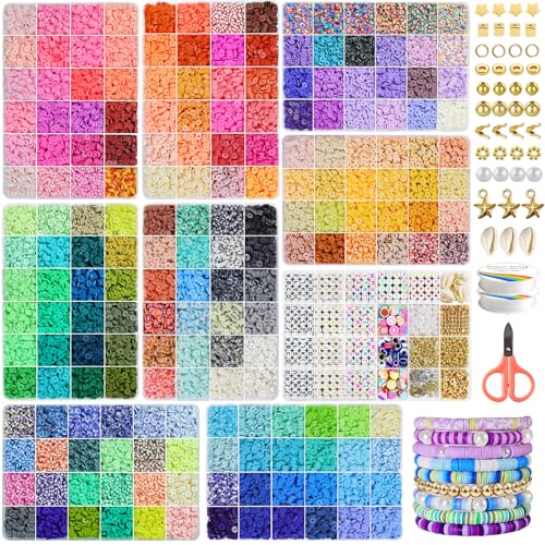 Redtwo 30000 Pcs Clay Beads Bracelet Making Kit, 9 Boxes 192 Colors Friendship Bracelet Kit Flat Polymer Clay Beads for Jewelry Making, Crafts Gift for Girls Ages 6-12 - color: 192 Colors 30000pcs