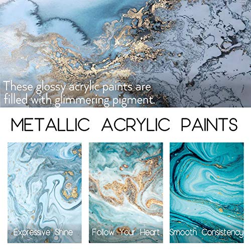 42 PCS Metallic Acrylic Paint Set of Premium 30 Colors，Professional Grade Metallic Paints with Bottles (2fl oz 60ml), Rich Pigments of Non Fading and Toxic Paints for Artist Hobby Painters Kids - style: 30 Colors Set of 42 PCS