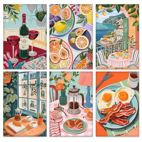 KEYIFA 6 Pack Paint by Numbers Kit, Stretched Canvas Boards for Painting for Adults, No Crease Acrylic Oil Painting for Students Beginners Favor Sip & Paint Party Supplies, Coffee Food Life (8x12) - color: 003-Relaxed Living
