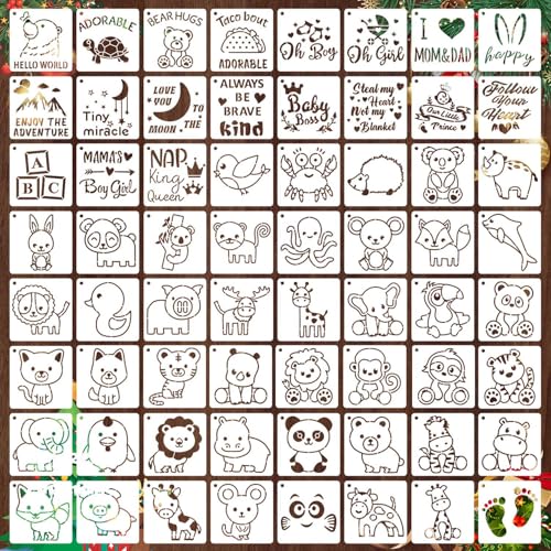 64 Pieces Small Onesie Stencils for Baby Shower, 3 Inch Reusable Baby Bib Stencil for Painting, Cute Animal Clothes T Shirts Template Kit for Fabric Canvas Craft DIY Home Decor(Baby Show) - style: Baby Shower