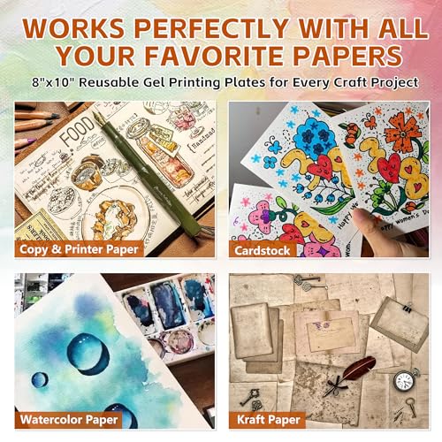 bimiti 6-Pack Gel Printing Plates 8"x10" – Reusable Monoprinting Supplies for Artists & Crafters, Easy Clean Gel Plate for Card Making, Scrapbooking, Mixed Media & DIY Crafts