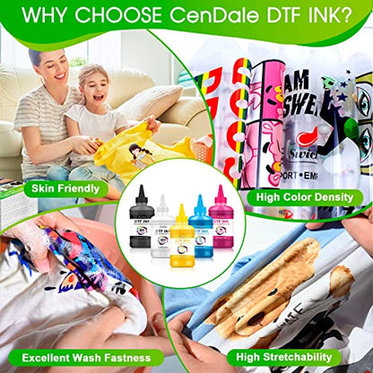 CenDale Premium DTF Ink 1500ML - DTF Transfer Ink for PET Film, Refill DTF Ink for Epson ET-8550, L1800, L800, R2400, P400, P800, XP15000, Heat Transfer Printing Direct to Film (250ml x 6, CMYK Wh) - color: 2 White,CMYK, style: DTF Ink