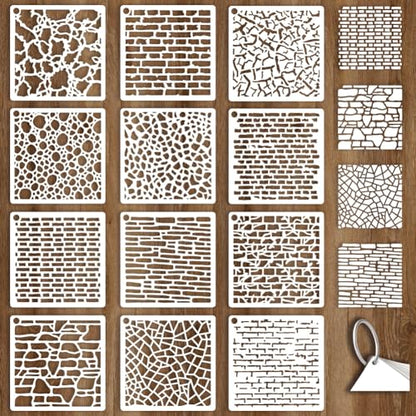 12 Sheets Mottled Brick Texture Stencils for Painting, 12 Styles Branch Cell Geometric Pattern Stencil Template Abstract Texture Stencils for Painting on Wall Wood Home Decor - style: Brick Wall Texture