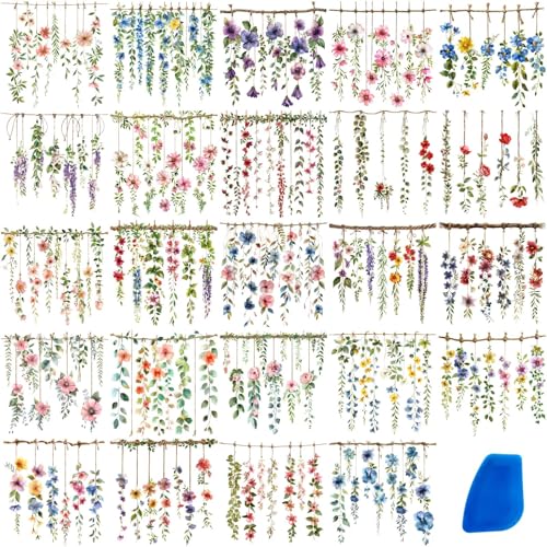 ZMRU 24 Sheets of Watercolor Style Rub on Transfers for Crafts - Perfect for Glass, Porcelain, Leather, Canvas, and Fabric Projects - IOD Transfers Included,3 * 3inch (Rattan Flowers) - style: Rattan Flowers