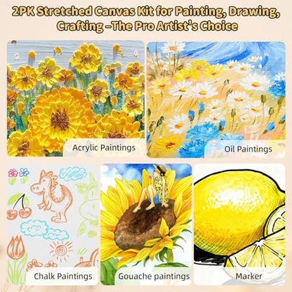 2-Pack 28x40 Large Stretched Canvas 380gsm Cotton for Oil & Acrylic | 70x100cm, Gallery Wrapped , 380gsm heavy-duty 100% cotton, triple acid-free gesso, warp resistant & no bleed - size: 2PK - 28"x40"