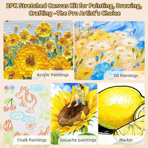 2-Pack 28x40 Large Stretched Canvas 380gsm Cotton for Oil & Acrylic | 70x100cm, Gallery Wrapped , 380gsm heavy-duty 100% cotton, triple acid-free gesso, warp resistant & no bleed - size: 2PK - 28"x40"
