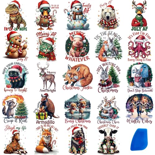 ZMRU 24 Sheets Vintage Christmas Rub On Transfers for Crafts, Rub On Transfers Christmas for Wood，Furniture Decals, Glass, Porcelain, Leather, Canvas, Fabric Projects,3 * 3inch(Forest Christma Eve) - style: Forest Christmas Eve