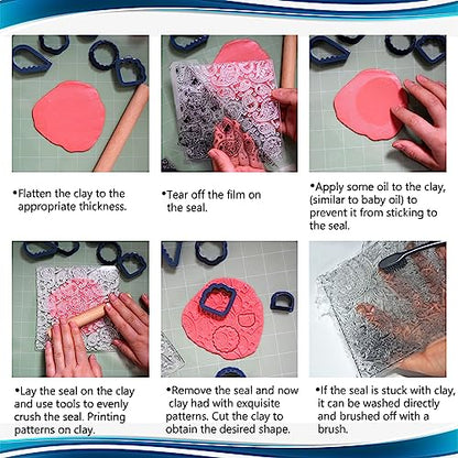 Premium Silicone Texture Stamp Sheets for Polymer Clay Jewelry and Clay Earrings - Set of 3 Floral and Unique Patterns - Easy to Use and Clean (Group 2) - color: Group 2