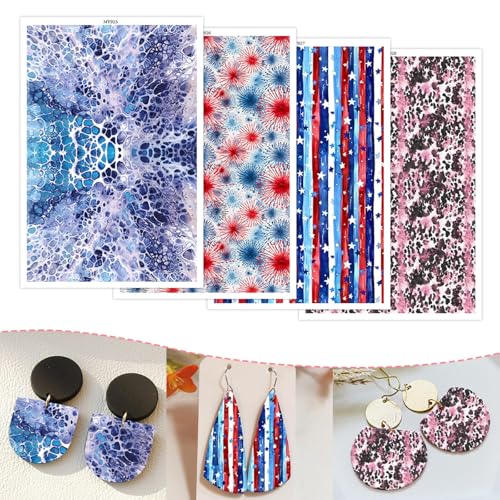 20 Pcs Transfer Paper for Polymer Clay, 4 Designs Textures, Flags, Leopard, Blooming Pattern Water Soluble Polymer Clay Transfer Sheets Paper for DIY Jewelry Earrings Making Stickers 5.82"X3.93" - color: 4 Pattern Sets