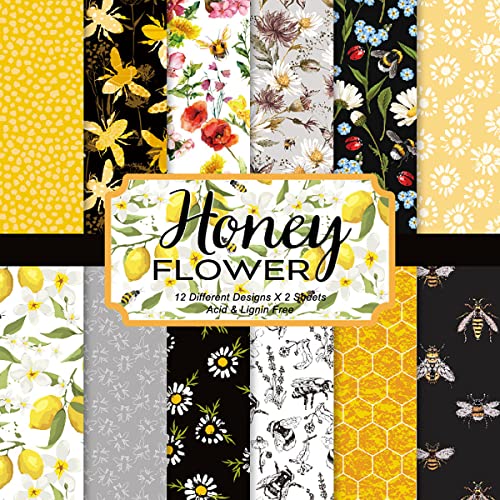 YASMEN Scrapbook Paper Pad, 24 Pcs Scrapbooking Supplies, 6"×6”Single-Sided Patterned Cardstock Pads, Cardmaking Craft Paper Pack for Planners Journals Background Borders Greeting Cards Retro Crafts - color: Honey Flower, size: 6"×6"
