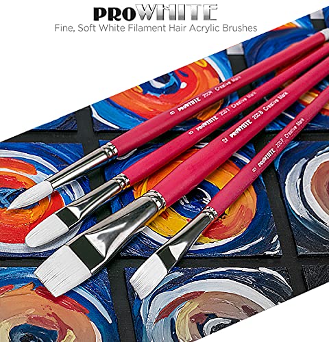 Creative Mark Pro White Soft Filament Acrylic Paint Brushes - Assorted Bright Set of 7 - Seamless Ferrule - Short Wood Handle Brushes for Acrylic Painting Acrylic Gouache, Oils & Casein
