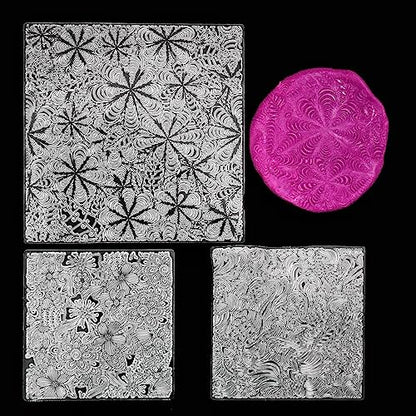 Premium Silicone Texture Stamp Sheets for Polymer Clay Jewelry and Clay Earrings - Set of 3 Floral and Unique Patterns - Easy to Use and Clean (Group 3) - color: Group 3
