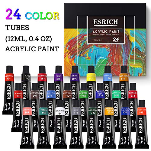 ESRICH Acrylic Paint Set,46 Piece Professional Painting Supplies with Paint Brushes, Acrylic Paints, Easel, Canvases, Palette, Paint Knives, Brush Cup and Art Sponges for Hobbyists and Beginners - color: 24color