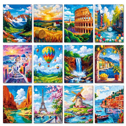 Sherr 12 Pcs Pre Drawn Canvas Pre Printed Canvas for Adults Sip and Paint Party Canvases Painting Kit for Summer Easter Mother's Day Party Favor(Natural Scenery,8 x 10 Inch) - size: 8 x 10 Inch, style: Natural Scenery,