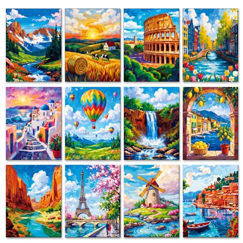 Sherr 12 Pcs Pre Drawn Canvas Pre Printed Canvas for Adults Sip and Paint Party Canvases Painting Kit for Summer Easter Mother's Day Party Favor(Natural Scenery,8 x 10 Inch) - size: 8 x 10 Inch, style: Natural Scenery,