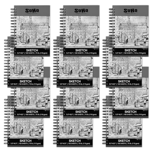 SoHo 110 GSM Sketch Paper Pad Spiral 5.5x8.5 100-Sheets - 12 Pack - size: 5.5x8.5 - Pack of 12