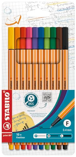 STABILO - point 88 - Fineliner - Pack of 10 - Assorted colors - size: 10 Count (Pack of 1)