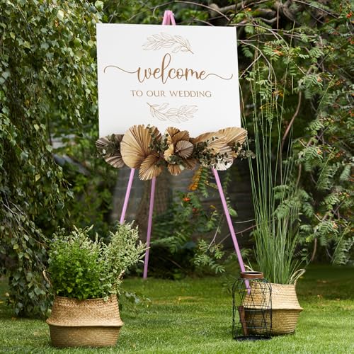 NianFeng Wooden Easel Stand for Sign, Easel Display Stand Floor for Wedding Sign with Adjustable Tray, 63-Inch, Tripod A-Frame Poster Light Duty, Welcome, Art Show & Baby Shower (Pink) - color: Pink