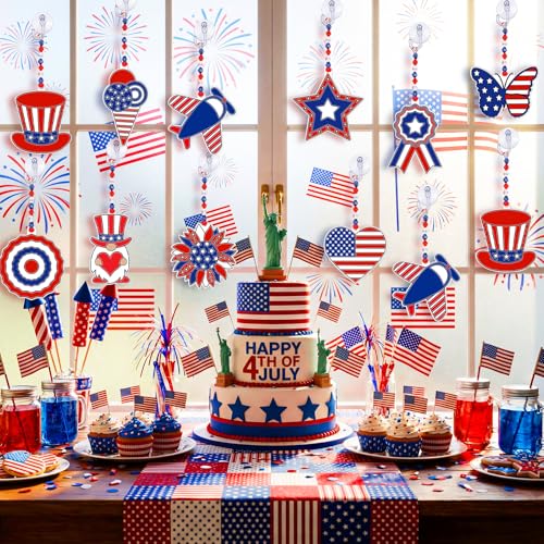 WinnerWhy 30 Sets 4th of July Crafts Bulk, Patriotic 250th Anniversary Stained Glass Sun Catcher Art Kits for Memorial Day Home Party Project Activities Hanging Ornaments - style: 4th of July