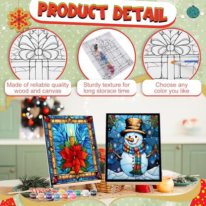 Zhanmai 72 Pcs 12 Sets Sip and Paint Kit Pre Drawn Canvas for Painting 8" x 10" Paint Party Canvas Painting Pre Printed Canvases for Party Favor DIY Virtual Adult's Date Night(Holiday Deer) - style: Holiday Deer